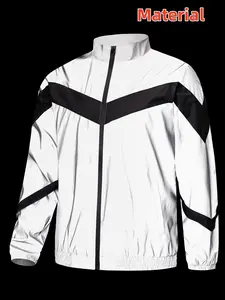 Men's Spring & Fall Stand Collar Reflective Jacket, Fashion Streetwear Patchwork Coat, Long Sleeve Fitted Outerwear for Night Running
