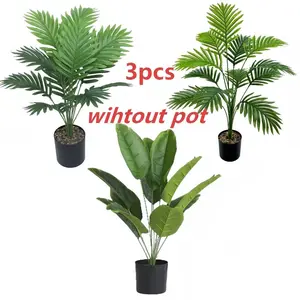 3 Pack Artificial Palm Trees, Indoor Outdoor Decor, Indoor Faux Plant, Home Gardening, Wedding, Holiday, No Maintenance, No Pot Included, Needs to be assembled by yourself, Enjoy the fun of DIY.