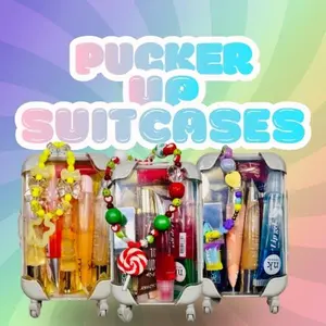 Decoreys PuckerUp Regular Suitcase - 6 Glossy Lip Glosses with 2 Scrunchies & Freebies - Travel-Friendly Size for Kids Teens & Glam-On-The-Go