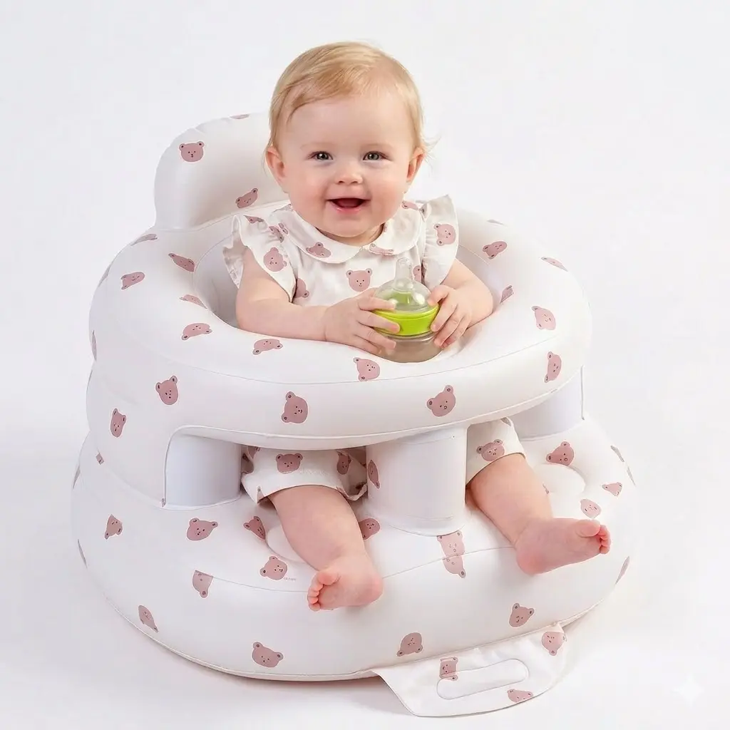 Inflatable Baby Bumbo Chair for 3-36 Months, Upgrade Model with Built-in Air Pump & Tray, Ergonomic BPA-Free PVC Design for Sitting Learning & Feeding, Safe Durable Baby Furniture Chair