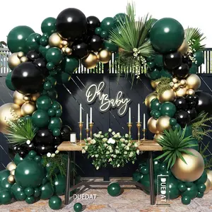 Emerald Green Black Gold Balloon Garland,144Pcs Forest Dark Green Black Gold Balloon Arch Kit for Graduation Shower Jungle Birthday Spring Party Decorations