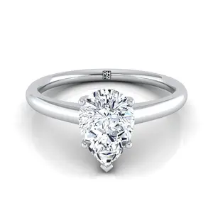 Contemporary Comfort Fit Flat Shank Solitaire Pear Shape Engagement Ring Setting in Platinum