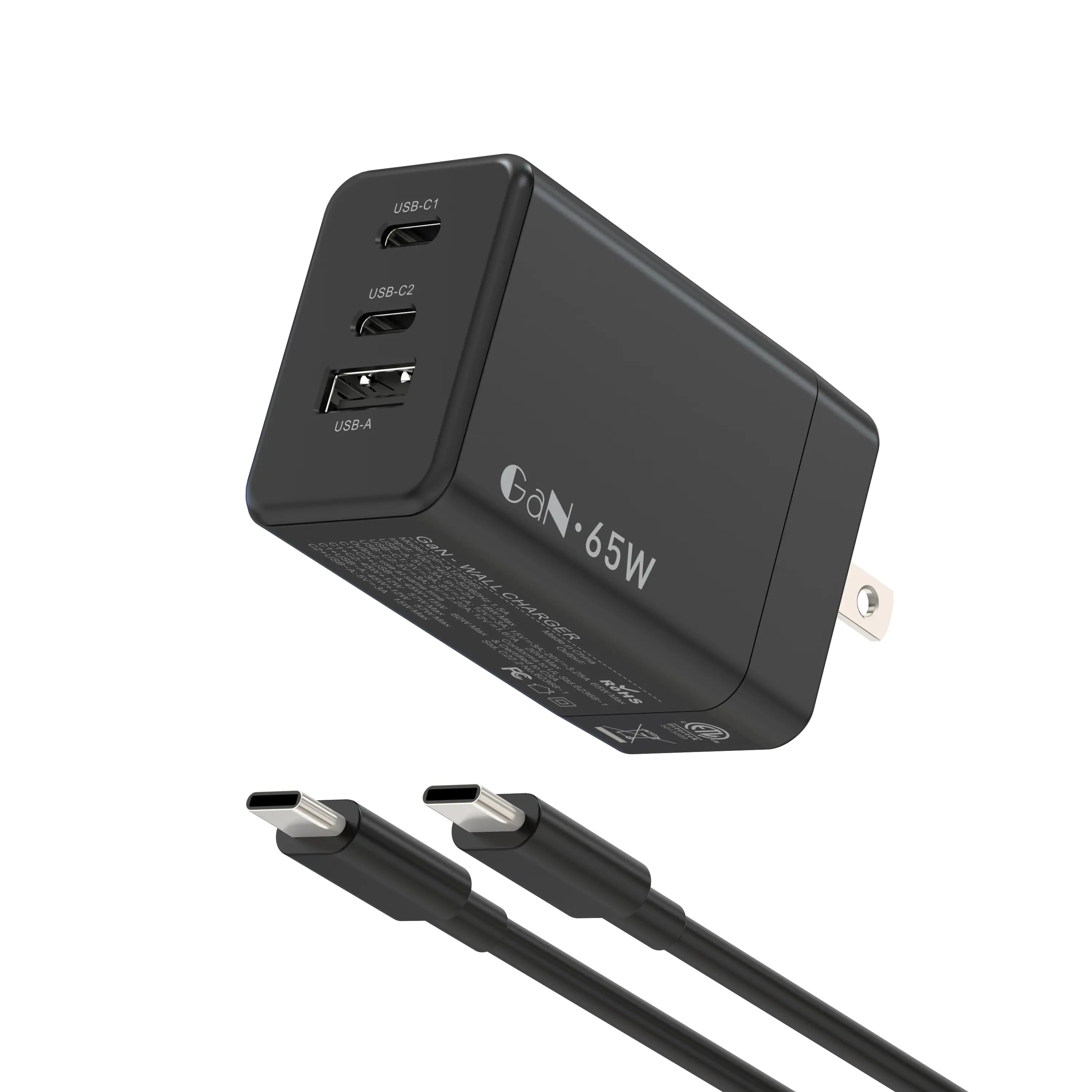 65W USB C Charger Block, GaN Fast Charger USB C Wall Charger PPS 3-Port Foldable Plug for MacBook Pro/Air, iPad Pro, iPhone 15/Pro, Galaxy S24 Ultra, Dell XPS 13, Pixel, Monitor