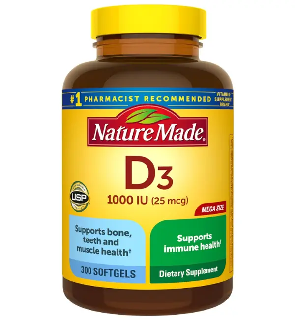 Nature Made Vitamin D3 1000 IU (25 mcg), 300 Vitamin D Softgels | Vitamin D Supplement for Immune, Bone, Teeth and Muscle Health Support, 300 Day Supply