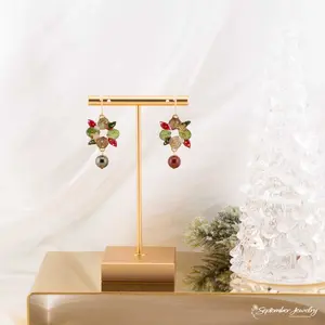 Multicolor Christmas Wreath Earrings – 14k Plated