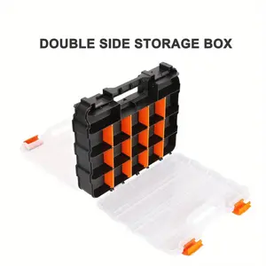 Dual-Sided Small Parts Storage Case, Adjustable Dividers Organizer Box, 34 Grid Container for Hardware, Fasteners, Beads & Tiny Accessories