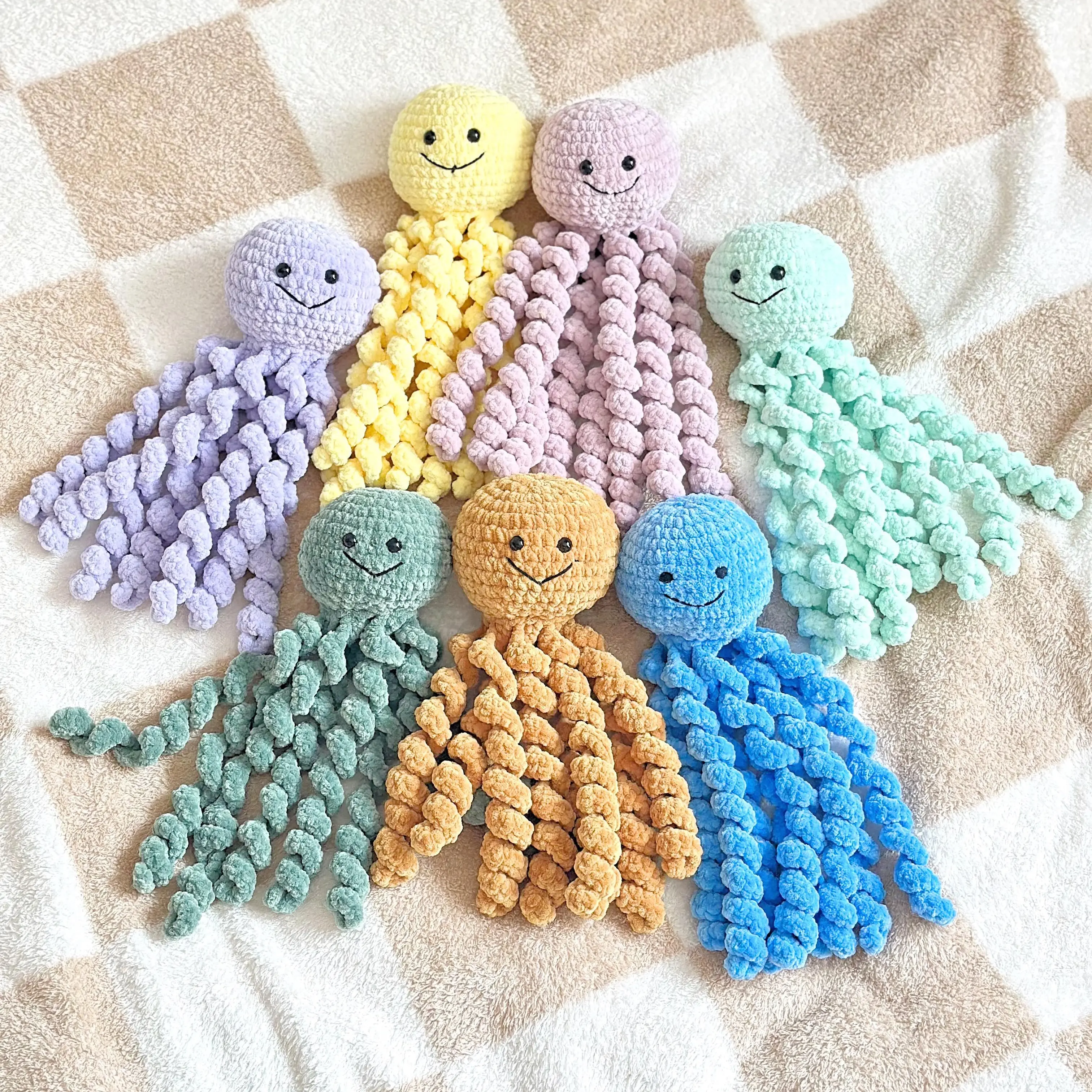 Handmade Chenille Yarn Crochet Octopus Plushie - Machine Wash Amigurumi Stuffed Animal Toy for Kids