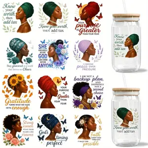 12Pcs/Set Black Lady DIY Glass Jar Packaging Stickers UV DTF High Self-Adhesive Transfer Paper Is Suitable For Decorating Cups And Bottles