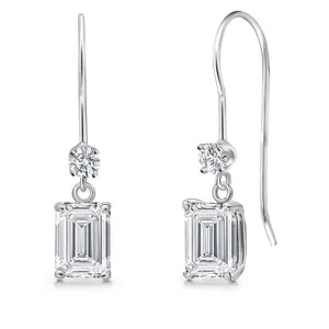 Gem Stone King 1.64 Cttw IGI Certified Lab Grown Diamond Dangle Drop Earrings For Women in 14K White Gold | Emerald Cut 0.75 Ct Each | VS1 Clarity | D-E Color