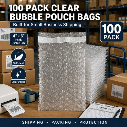 100-Pack Rectangular Transparent Self-Seal Bubble Envelopes & Postal Supplies, 4x6 in Gummed Plastic Pouches for Small Business Shipping, Protects Cables, Phone Accessories, Jewelry
