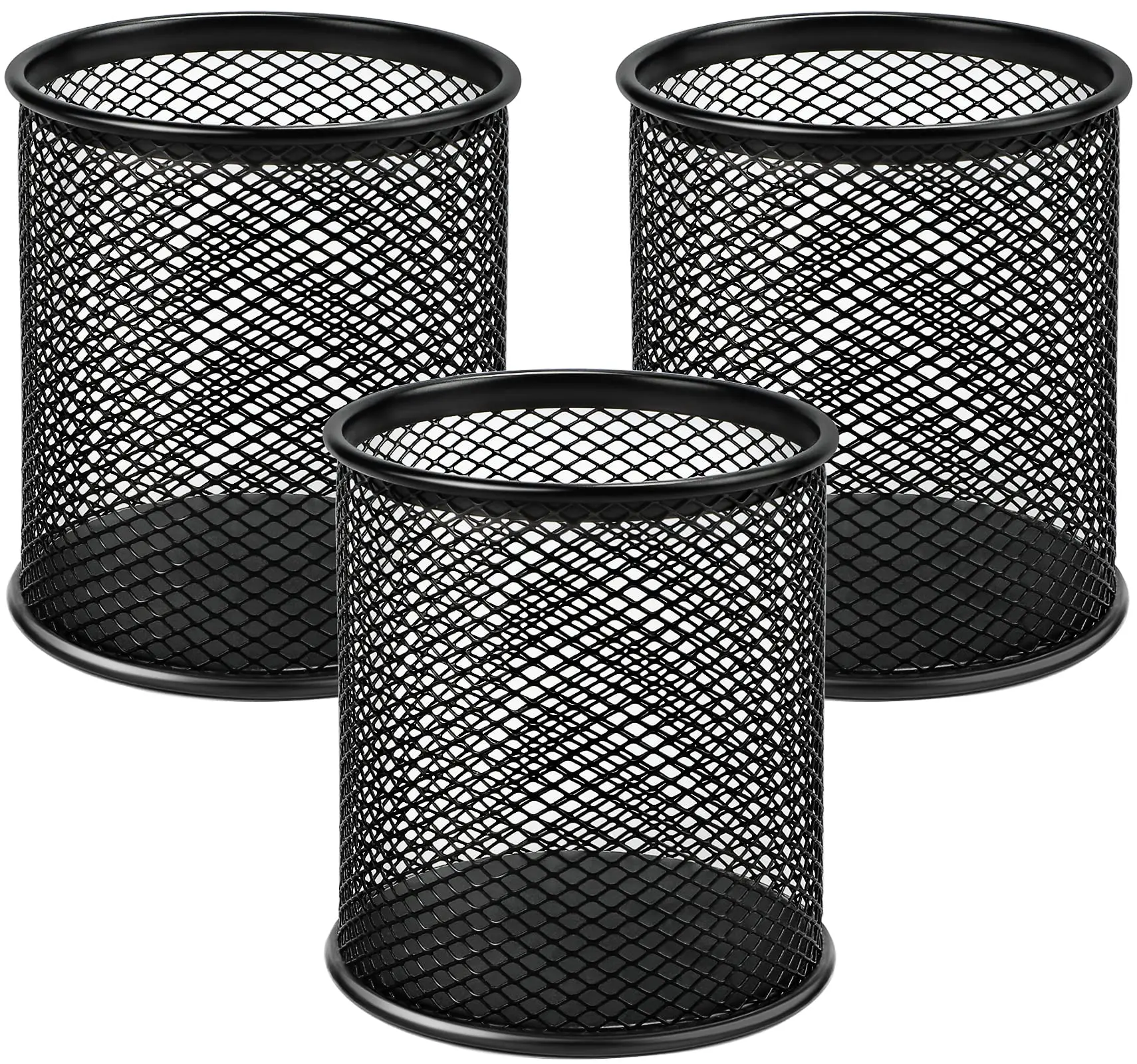 MaxGear 3-Pack Premium Mesh Metal Pen Stand Desk Supplies Set - Office Supply Kit with Durable Mesh That Holds 30-50 Pencils, Non-Slip EVA Base, 3.25x3.25x3.7in Work & Stationary Organizer Holder for Office Use