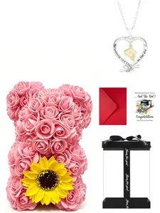 Graduation Season Creative Design Necklace, Rose Flower Bear Gift Box, Graduation Gift Card, PVC Handbag Gift Box