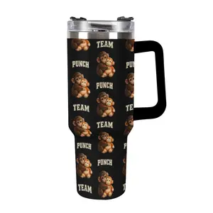 Monkey Team Punch Insulated Tumbler with Handle, 40oz Stainless Steel Travel Mug, Cute Primate Illustration Vacuum Flask for Hot & Cold Drinks, Monkey Team Punch 40oz Insulated Travel Mug, Stainless Steel Sport Tumbler, Cute Animal Design