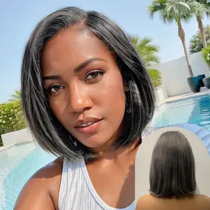 Silver Grey Short Straight Lace Bob Wigs Himan Hair  13x4 Lace Frontal Wigs For Women PrePlucked Real Brazilian Remy Human Hair Lace Hairline Wig
