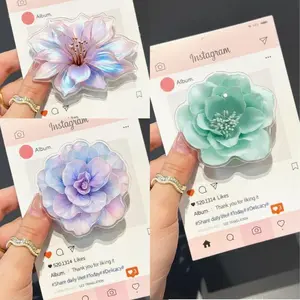 Pastel Flower Phone Grip – Iridescent Floral Pop Socket – Aesthetic Cute Phone Accessory