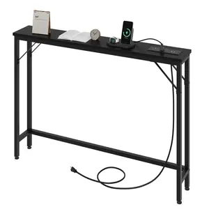 5.9" Narrow Sofa Table with Outlets, Skinny Console Table with Storage, Slim Behind Couch Table for Living Room, Entryway, Hallway, Foyer