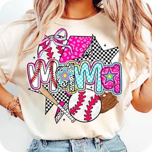 Sporty Baseball Drip Tee, Coquette Mama Print, Ice Cream Aesthetic