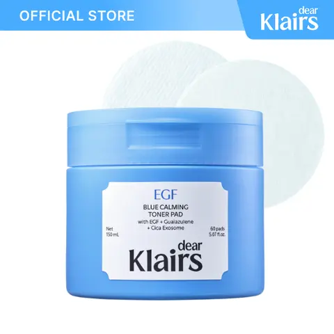 [DearKlairs] EGF Blue Calming Toner Pad | EGF, Guaiazulene, Cica Exosome | Instant Cooling & Redness Relief, 60 Pads | Deep Calming & Soothing, Smooths Bumps & Refines Texture | 2 Sides: Gauze side to Wipe & Smooth, Gel side to Cool & Calm