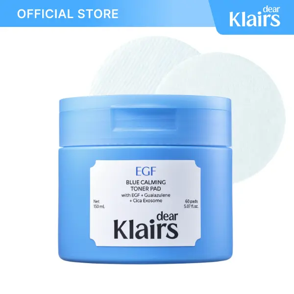 [DearKlairs] EGF Blue Calming Toner Pad | EGF, Guaiazulene, Cica Exosome | Instant Cooling & Redness Relief, 60 Pads | Deep Calming & Soothing, Smooths Bumps & Refines Texture | 2 Sides: Gauze side to Wipe & Smooth, Gel side to Cool & Calm