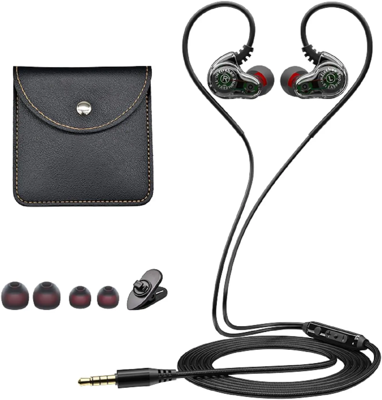 Wired Headphones, Dual Driver Wired Earbuds with Extra Bass, Wrap Around Over Ear Earphones with Hook, Small Plug in Ear Buds, 1.2m Braided Cord 3.5mm Jack