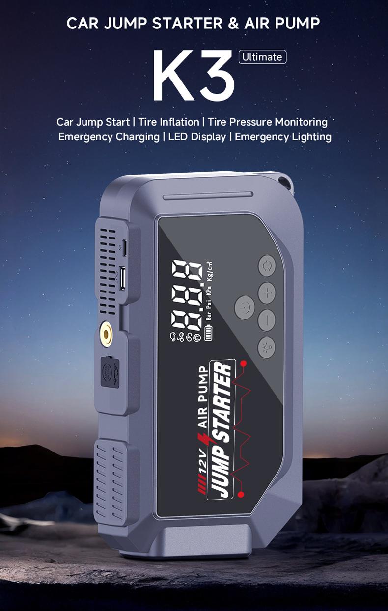 12V Portable Car Jump Starter 2000A Peak Emergency Battery Booster, Multifunction Power Bank with LED Light & Safe Protection, Universal Vehicle Jump Box for Roadside Assistance, Outdoor Camping and Daily Emergencies