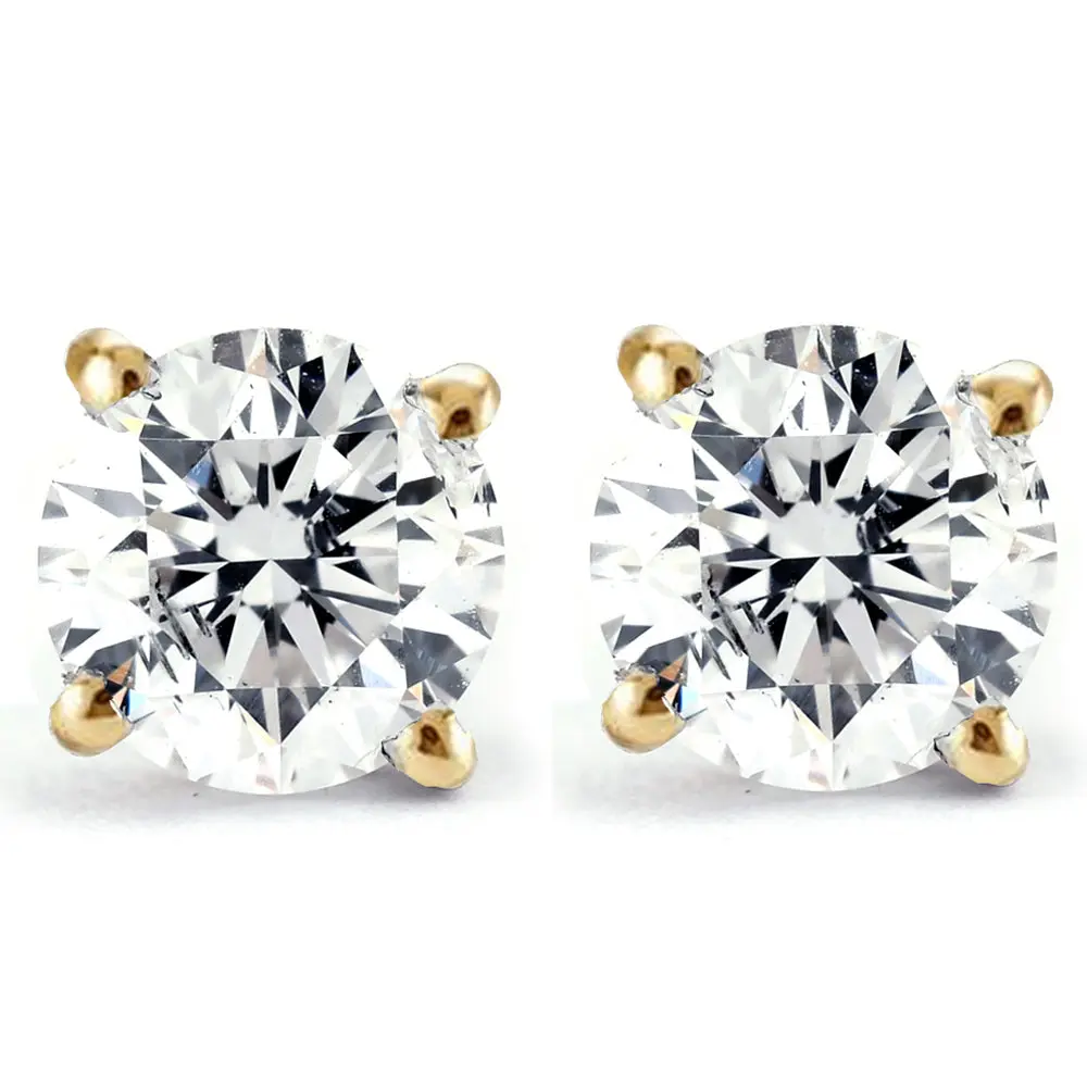 2 Ct Diamond Studs With Screw Backs 14k Yellow Gold