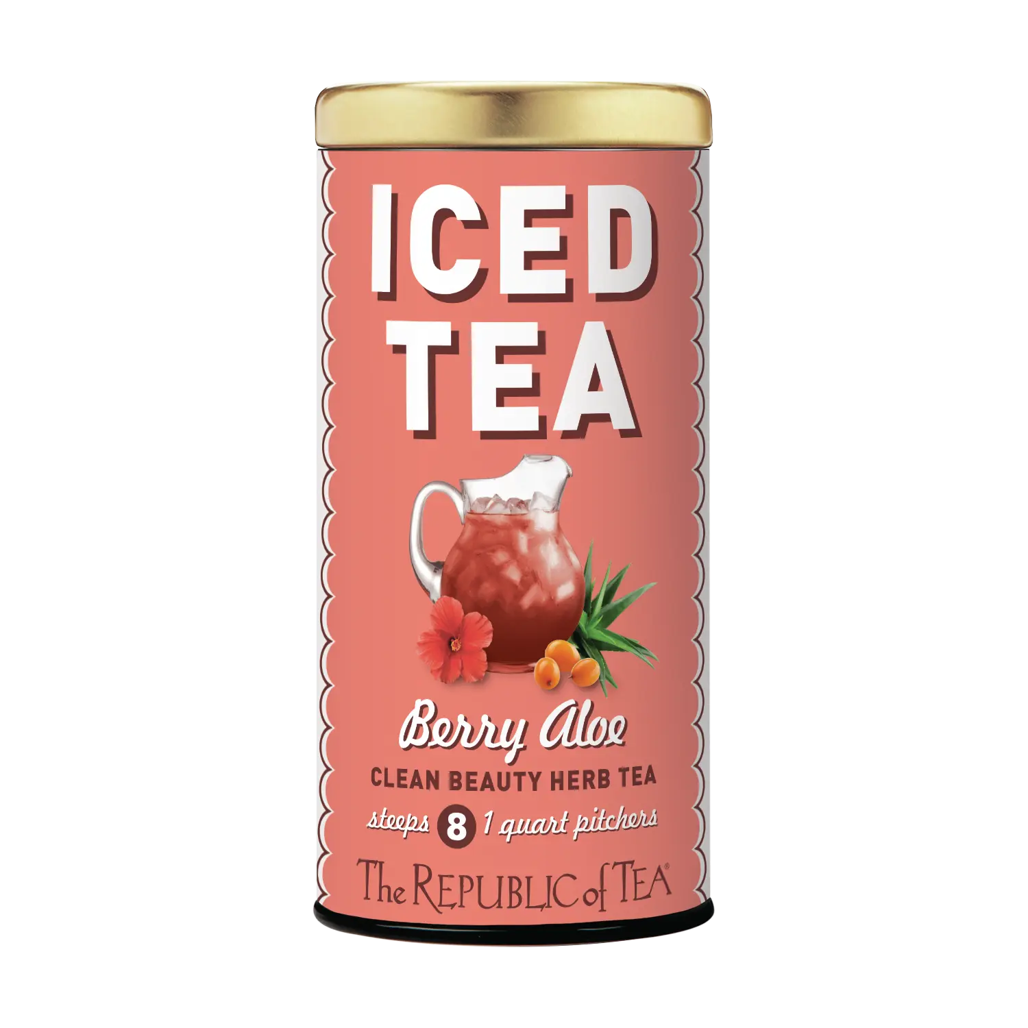 The Republic of Tea Beautifying Botanicals Berry Aloe Herbal Iced Tea, 8 Large Quart-Sized Iced Tea Pouches