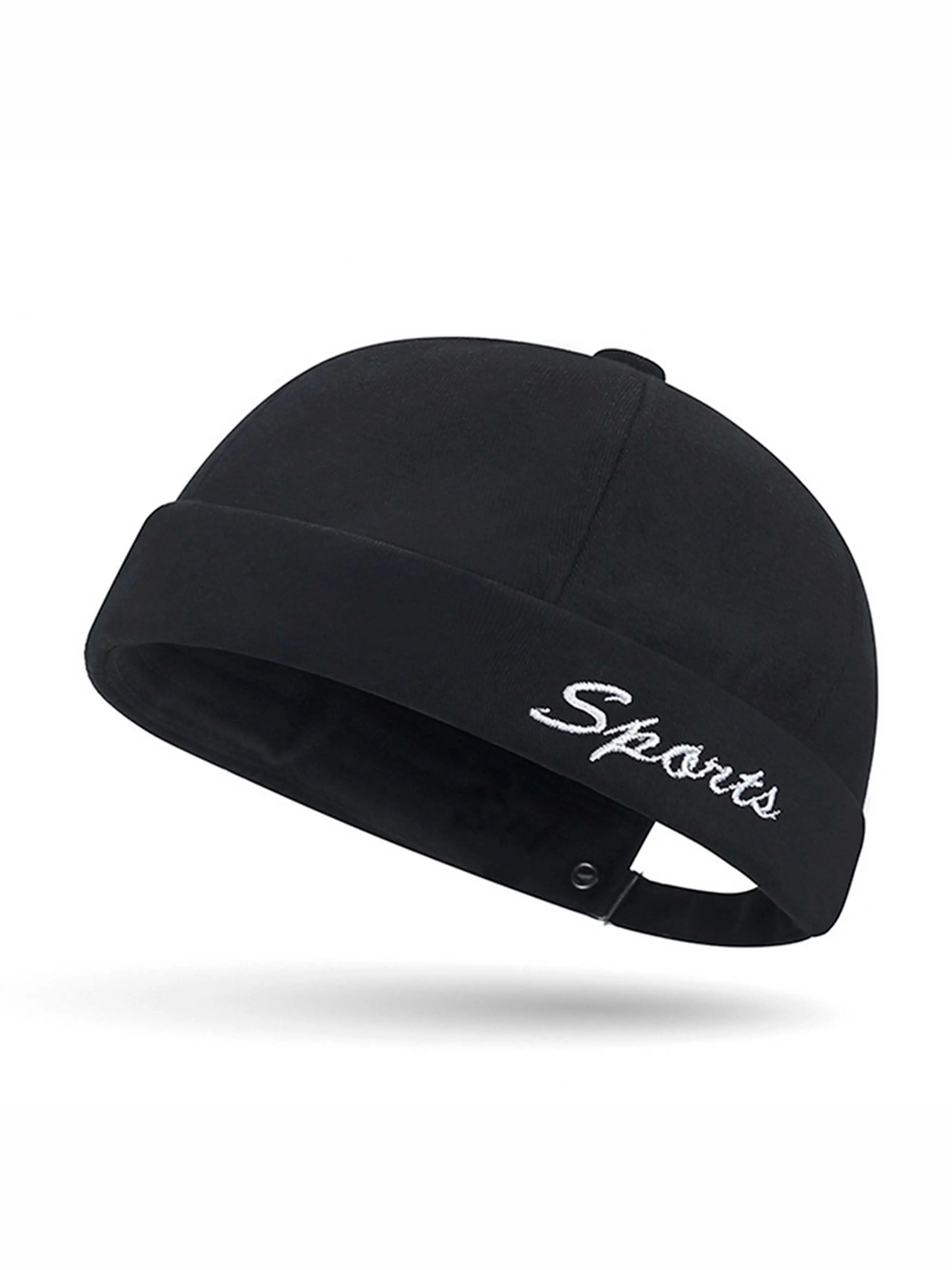 Hat Without Brim, Casual Trendy Hat, Embroidered Word 'sports' Design, Classic Rolled Edge Style, Perfect for Hip Hop and Skateboarding Fashion
