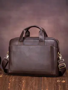 Genuine Leather Men's Briefcase Large Capacity Laptop Bag with Multi Pockets Durable Business Office Handbag for Work