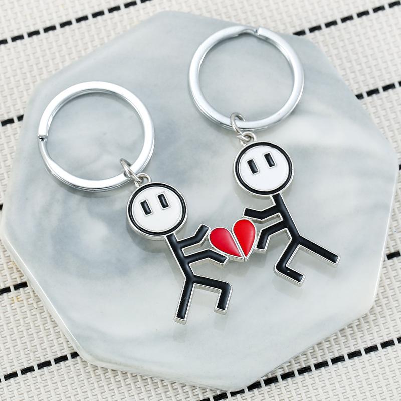 2pcs Valentine's Day  Matching Heart Keychains for Couples & Best Friends