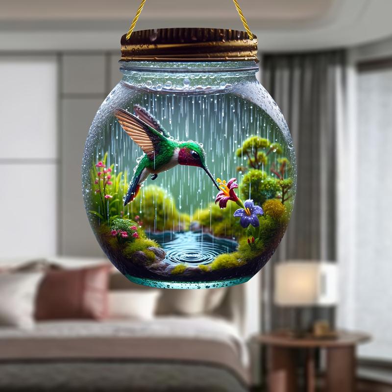 2D Colorful Hummingbird Mason Jar Suncatcher - Stained Glass Effect for Windows, Garden & Gifts