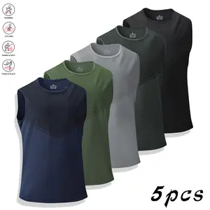 5-Pack Men’s Tank Tops – Breathable Quick-Dry Sleeveless Shirts, Suitable for Summer Workouts, Running, and Training, Crew Neck, Polyester, Activewear