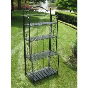 Folding Iron Metal Bakers Rack, 4-Tier Lattice Shelves, Indoor-Outdoor Home Storage Organizer with Some Assembly Required