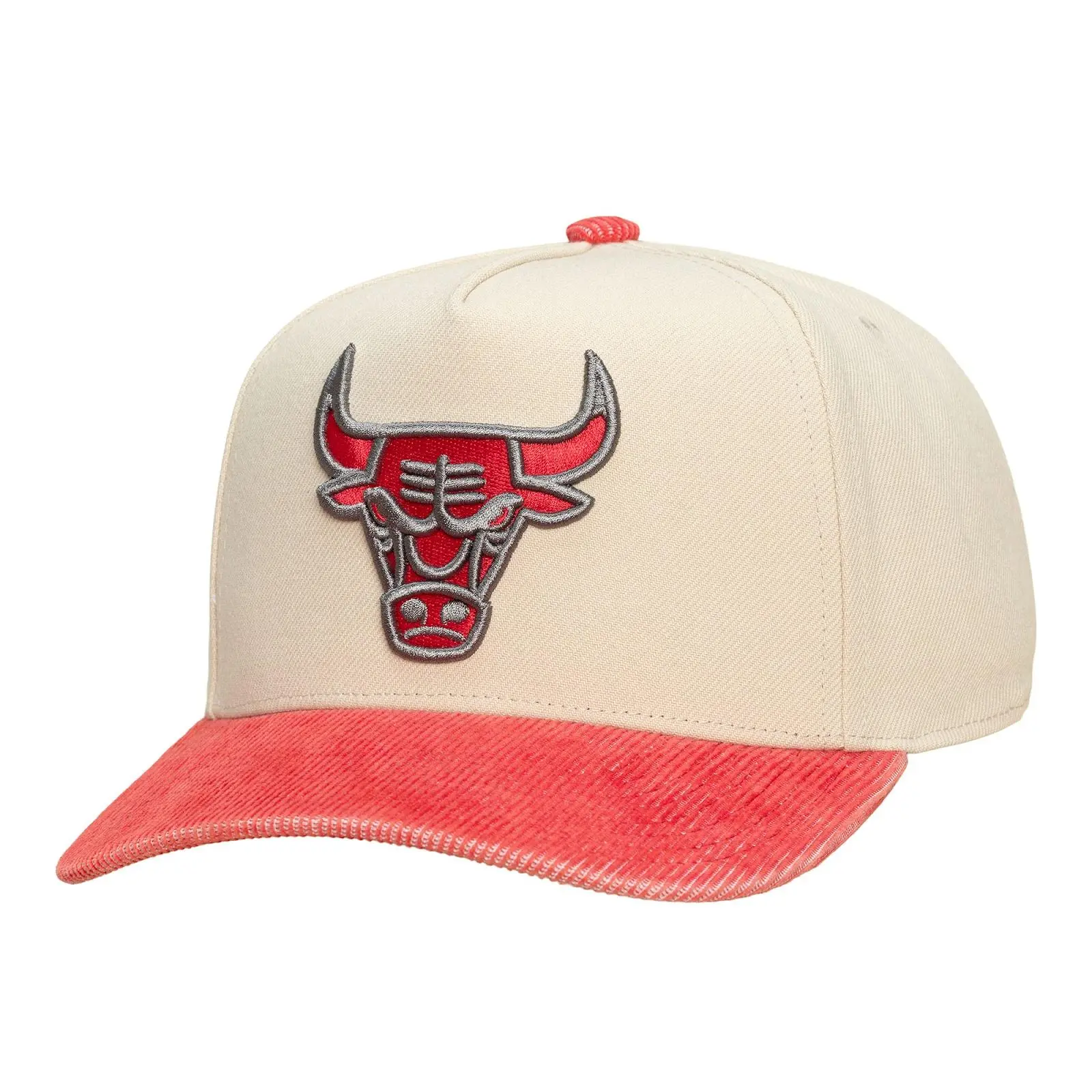 Chicago Bulls Cream Faded Corduroy Pro Pinch Snapback Hat NBA Throwback Cap Adjustable Fan Gear Mitchell & Ness