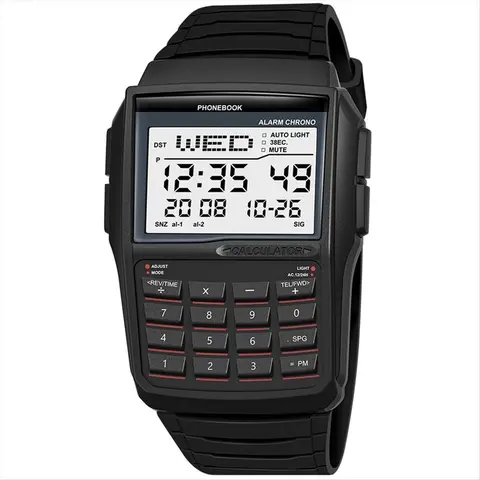 Trendy Multifunctional Digital LED Smart Watch for Students - 3-Bar Glass+Plastic Rectangle Quartz Watch with Luminous Sports Features, Calculator, Phone Number Storage, Alarm, Week Display, Water Resistance, Minute Repeater