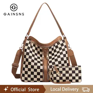 GAINSNS Checkerboard Plaid Checkered Women Large Crossbody Bags Ladies Satchel Shoulder Handbags Purse and Wallet Set for Women Totes, Versatile High-quality Daily Commuting Bag, with Adjustable Shoulder Strap for Work Shopping and Travel