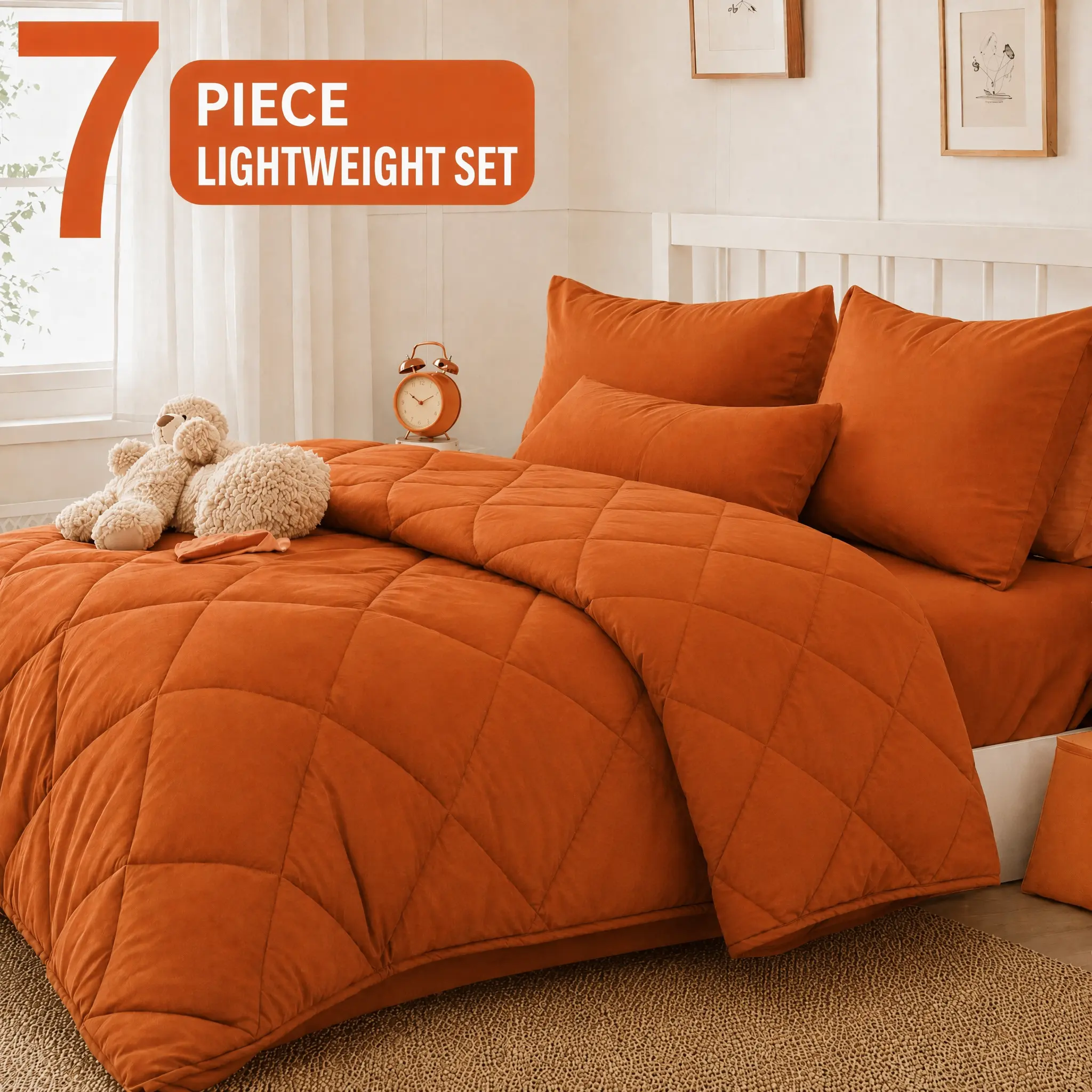 Cosybay 7pcs Comforter Sets Queen/Full/King Size, 1 Lightweight Comforter + 4 PillowCases + 1 Flat Sheet + 1 Fitted Sheet, Double-Sided Soft Tech Fabric, All-Season Comforter-Soft Breathable Quilt for Sleepers & Night Sweats-Bedroom & Camping  #Summerwins