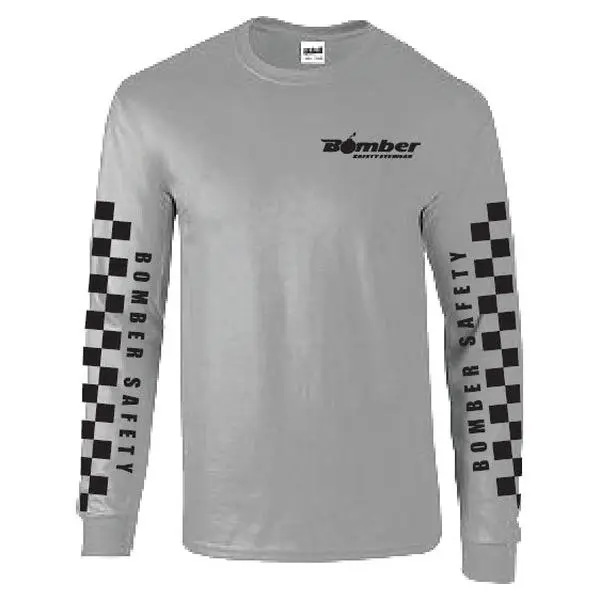 Men's Bomber-Inspired Checkered Cotton Long-Sleeve T-Shirt - Casual Tee for Daily Wear, Mens Tshirt Top