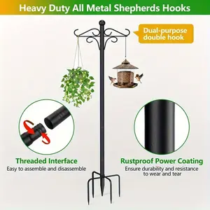 1 Pack 108 Inch Outdoor Shepherds Hooks for Double Bird Feeder Poles with 5 Prongs Adjustable Outdoor Plant Hanger Hooks for Bird Feeder Plant Baskets Lanterns Wedding Decor