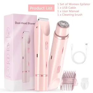 Women's Electric Razor Bikini Trimmer, Dry Wet Use, Detachable Head, Pain-Free, Dual-Sided, Body Hair Removal, Lithium Ion Battery, Waterproof Rechargeable Trimmer