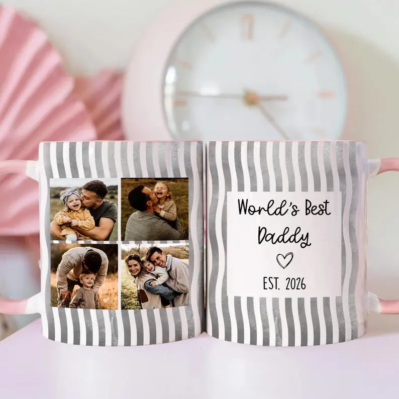 Funny Daddy Mug, First Fathers Day 2026 Gift For Him, Custom 4 Photo Daddy Coffee Cup, Dad Birthday Gift, New Dad Gift Gifts for Dad Daughter Son