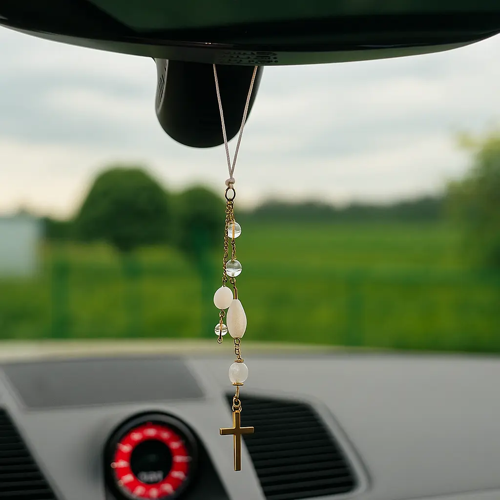 Handcrafted Beaded Suncatcher Car Charm - Minimalist Rearview Mirror Ornament, Elegant Interior Decoration, Women's Car Accessories, Handmade with Velvet Pouch for Mothers on Birthdays, Car Accessories Women