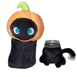 Bedazzled Pumpkin Head Cat Plush Halloween Stashjar, Animal Doll Stuffed Toy, 8” Jar