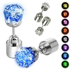 Stylish Stainless Steel LED Earrings, Glowing Light Up Diamond Crown Ear Pendant Stud Jewelry & Accessories, Blinking Flashing Color Changing Glow Earring for Wedding Rave Dance Party Night Out Halloween Christmas Decoration Gifts for Women Men Girlfriend