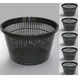 6-Pack 8.5 Inch Round Mesh Plant Baskets - Durable Black Plastic Pots for Aquatic Plants, Ponds, Aquariums, or Hydroponics. Allows Water Flow & Root Growth