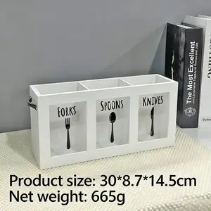 Wooden Cutlery Storage Box for Kitchen Countertop American Style Utensil Organizer with Drainage Hole Utensil Drying Rack