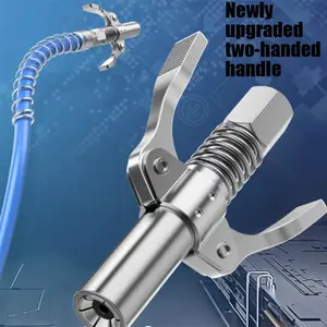 High-Pressure Grease Gun Nozzle Double Handle, Self-Locking Steel Construction, Explosion-Proof Soft Hose Connection Flat-Tip Design Leak-Proof Pistol Grip Grease Gun Kit sharp Automotive Repair Tools Car Repair Tools  Car Diagnostic Tools  Adjustable Kit