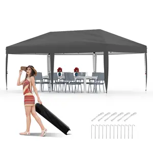 10x20 Heavy Duty Pop Up Canopy Tent, Commercial Instant Outdoor Shelter with Easy One-Person Setup & Adjustable Height Event Tent, No Sidewalls, Uv Protection, Steel Frame, Instant Setup