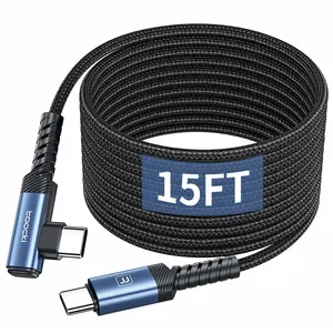 15FT Right Angle USB C Cable, 60W Extra Long USB C Charging Cord Nylon Braided USB C Charger Cable for iPhone 16/15 Pro Max, iPad/MacBook, Galaxy S20, Pixel, Switch, Camera