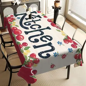 JIT 1pc 2D flat red apple kitchen text pattern rectangular tablecloth, suitable for kitchen, living room, and dining table, kitchen accessory, party, room & outdoor decorative tablecloth, a tablecloth gift for friends